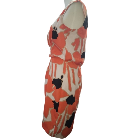 Jessica Simpson Orange Black white floral faux wrap tulip Dress sleeveless 6 - Picture 8 of 9